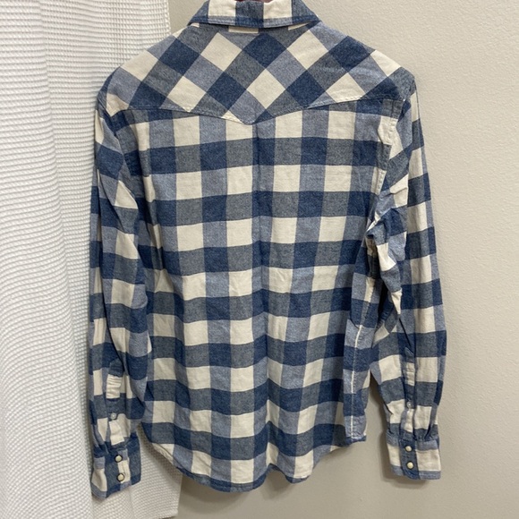 Men’s Lucky Brand Blue & White Plaid Flannel Long Sleeved Button Down Shirt-Sz M - Picture 8 of 11